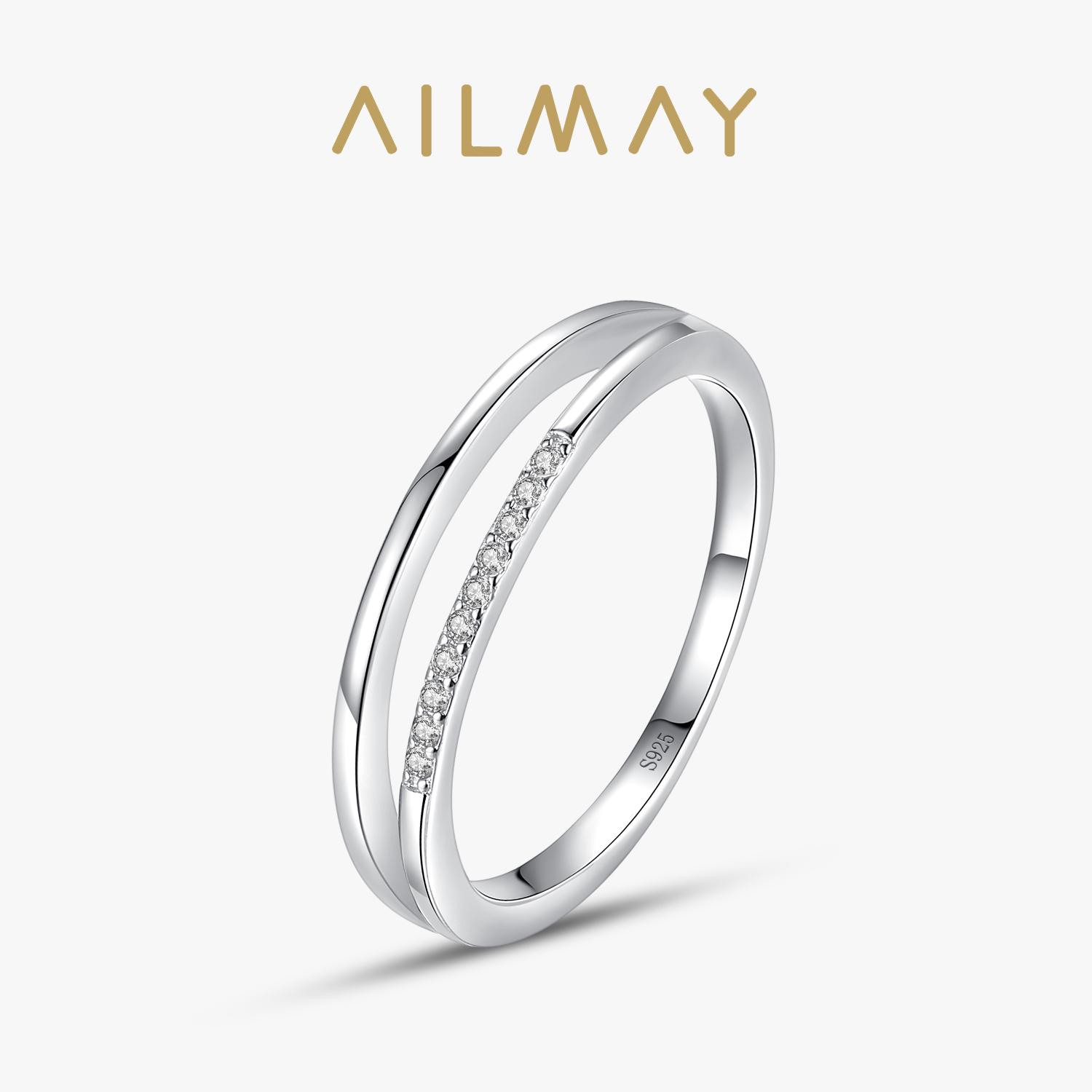 Ailmay Новое поступление Настоящее Серебро 925 Простая Линия Фианит Кольцо на Палец Для Женщин Девушек Ослепительное Акцентное Гипоаллергенное Украшение 5