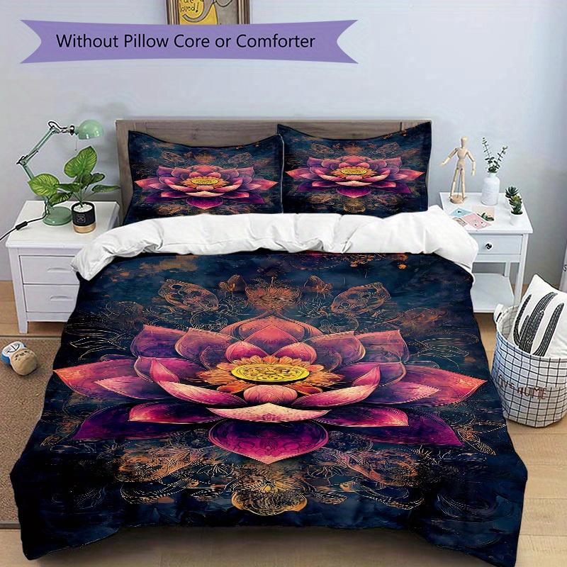 3pcs Lotus Mandala Soft Comfortable Bedding set, For Bedroom, Guest Room And Dorm, All - Season Use, High-Definition Printing121