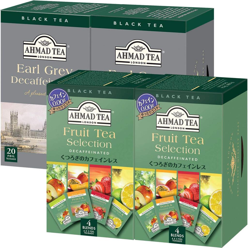 [Set] AHMAD TEA Decaf Tea Bag Assortment, 80 Tea Bags (20 Tea Bags Per Pack, 2 Each, Earl Grey and Fruit Selection)
