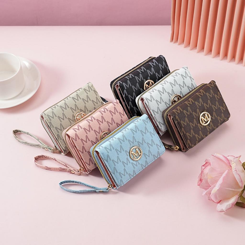 Women's Short Wallet with Three Fold Zipper and Small Wallet, Simple and Fashionable with Old Pattern Card Bag