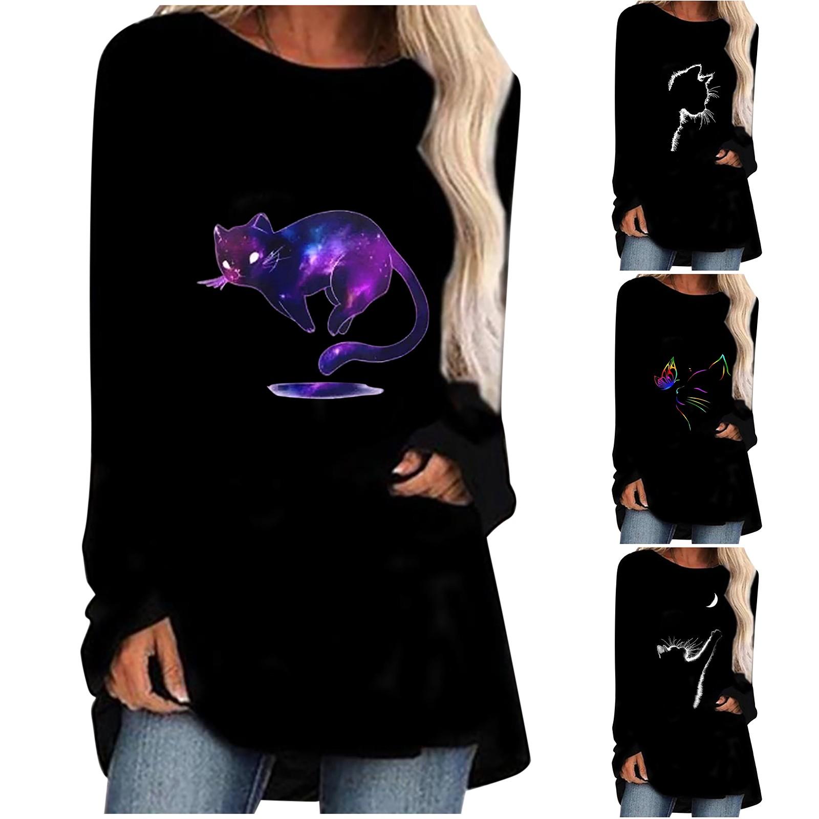 

Women Fashion Plus Size Prints Long Sleeved Long T-shirt