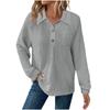 Women's Fashion Long-Sleeve Solid-Color Collared T-Shirt With Button-Up Front And Pocketed Casual Sweatshirt Top
