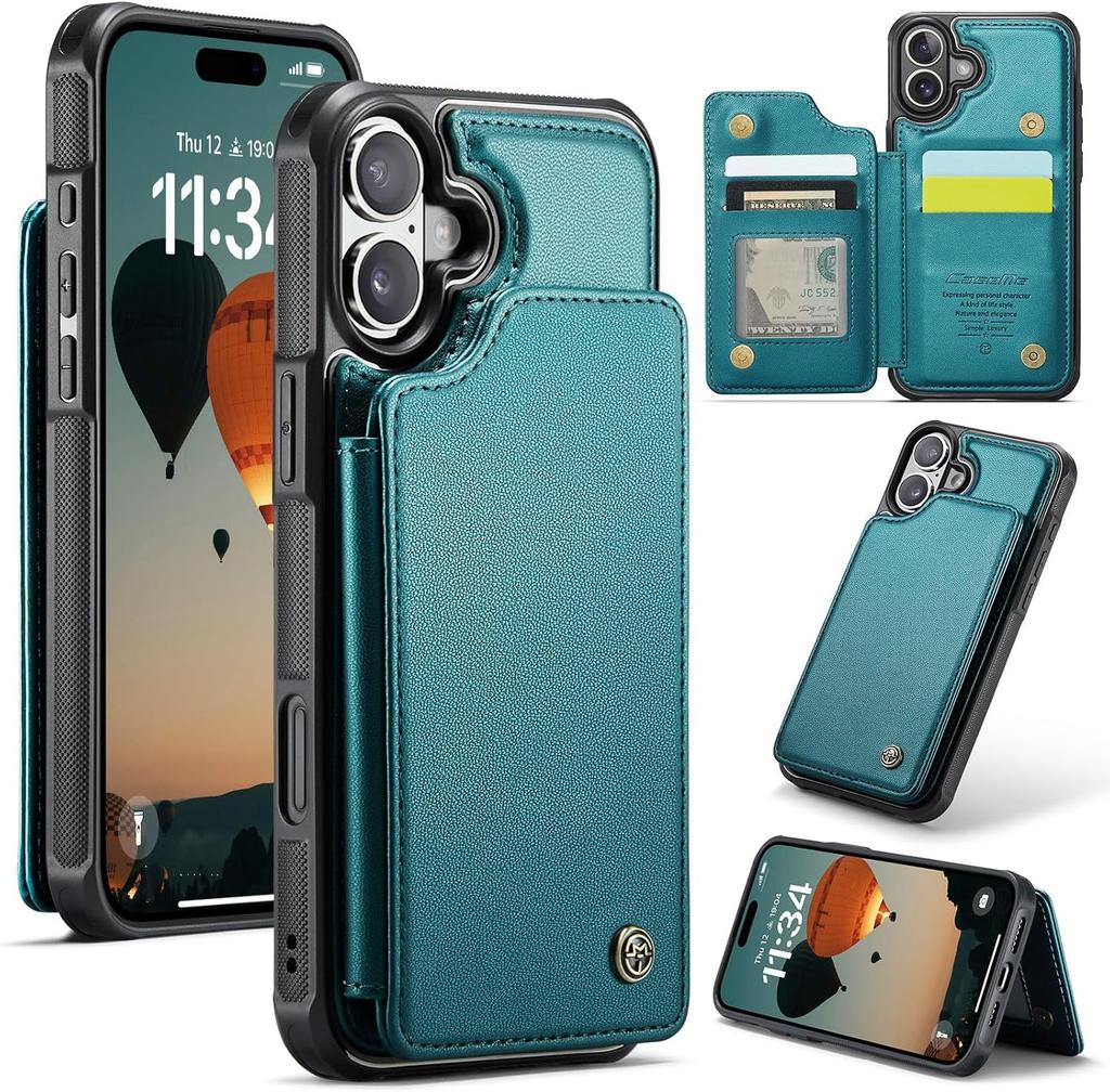 IPhone Wallet Protective Case with Card Holder, RFID Shielding, Men's and Women's Shock-absorbing Leather Bracket, Durable Protective Phone Case