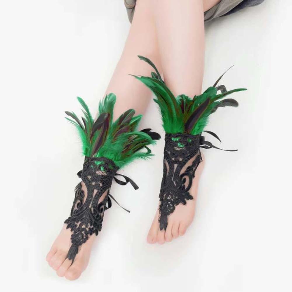 Embroidery Halloween Feather Gloves Retro Women Halloween Cuffs  Wrist Accessories