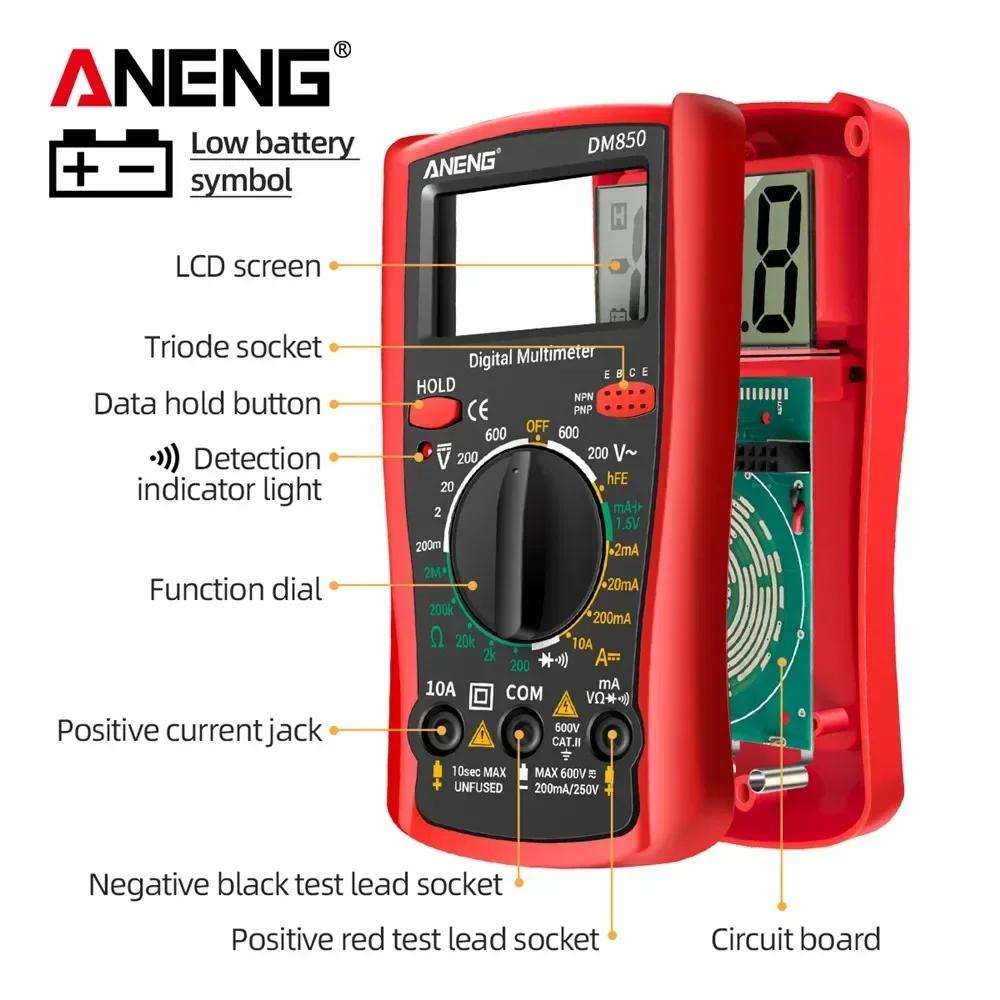 New High Precision ANENG DM850 Handheld Digital Multimeter Automatic 1999 Count AC/DC Current Voltage Buzzer Resistance Diode Electrician Tester Tools
