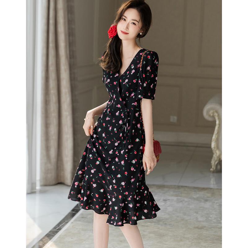 Demana Floral V-Neck Drawstring Midi Dress S