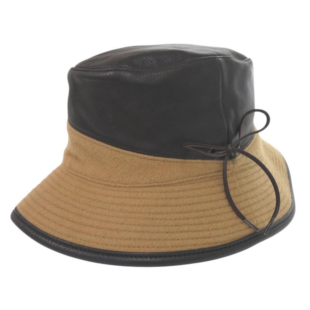 Used AUTHENTIC HERMES Bucket hat size58 Brown Black cashmere Leather