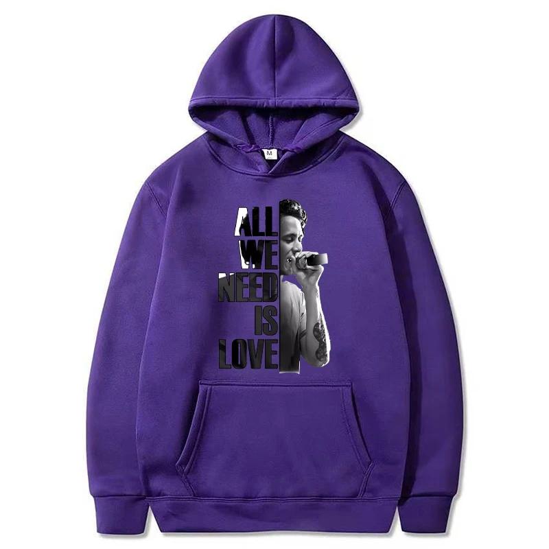 Autumn Letter "All We Need Is Love" and Singer Pattern Printed Hoodies Casual Sports Long Sleeved Men's and Women's Unisex Hooded Sweatshirts