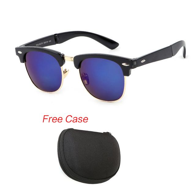 Classic Half Frame Polarized Sunglasses with Case Men Women Retro Rivet Small Sun Glasses Popular Foldable Travel Shades