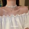 Diamond-set Artificial Pearl Crystal Flower Necklace French Neck Chain Collarbone Chain Light Luxury Necklace Women