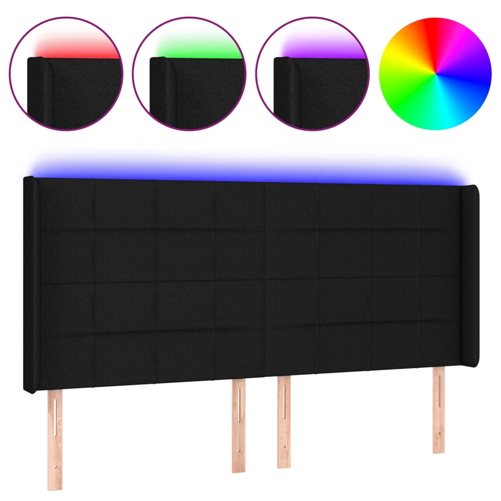 Vidaxl Bed Headboard with LED, Black, 163X16X118/128 Cm, Fabric
