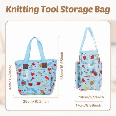 Crochet Yarn Storage Bag Large Capacity Travel Knitting Bag Portable Oxford Cloth Wool Tote Organizer with Multi Pocket