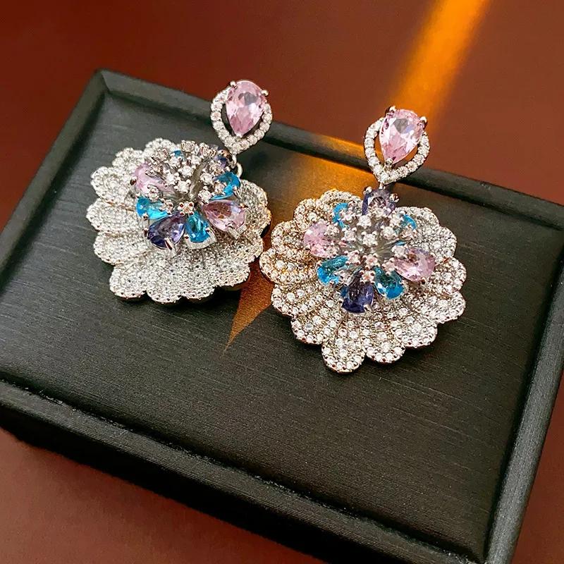 Vintage Colorful Inlaid Rhinestone Earrings for Women 2025 Zircon Flowers Leaves Drop Earring  Fashion Luxury Designer Zircon