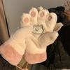 Student Padded Thickened Gloves Cold Winter Cycling Gloves Cartoon Cute Bear Paw Cat Claw Plush Gloves Women's Hanging Neck Large Size Gloves