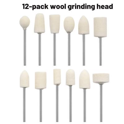 Rotary Tool Wool Felt Grinding Head Polishing Glass 12 Pcs 2.35mm Shank