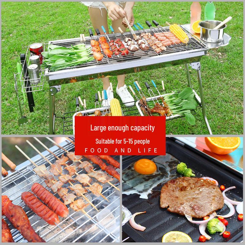 Large Portable Stainless Steel Charcoal BBQ Grill - Outdoor Folding Patio Oven