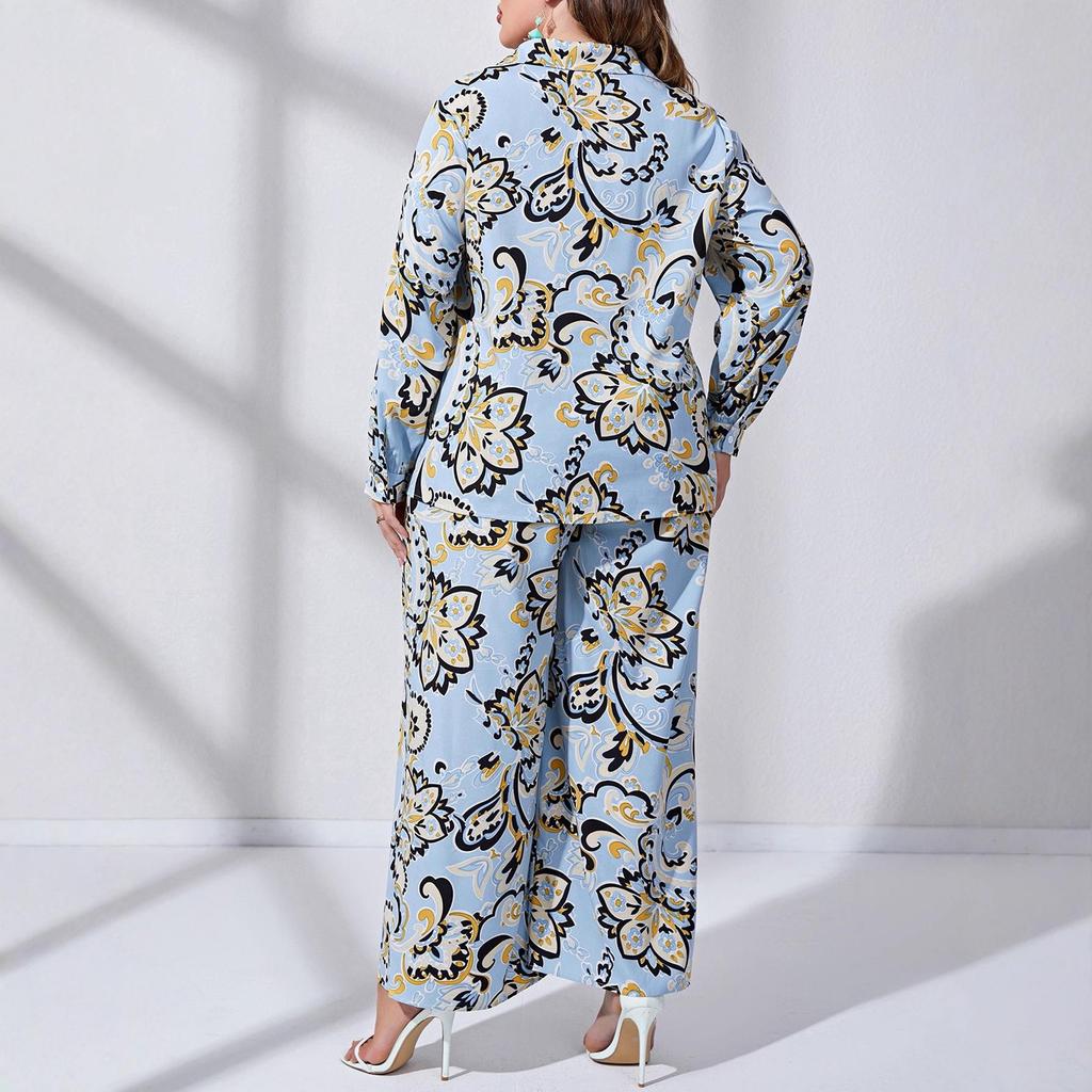 Large Size Women's Fashion Casual Printed Shirt & Two-Piece Set - Spring/Autumn Collection