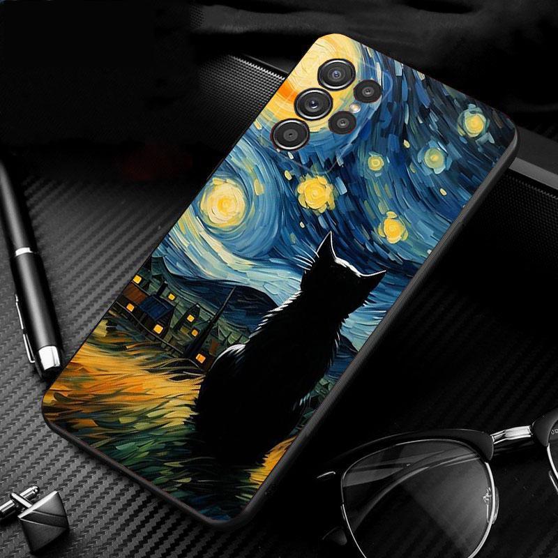 Phone Case For Samsung Galaxy S26 S25 S24 S23 S22 S21 Ultra S24 S23 S22 S21 S25 Plus S24 FE Starry Night van gogh cat