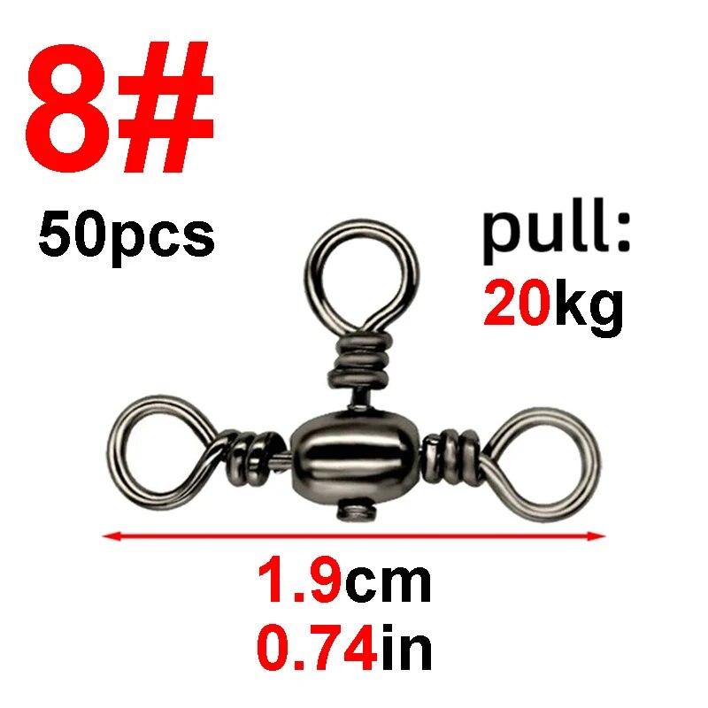 50PCS/Bag Fishing Accessories Black Nickel Plating Three-Prong Connector T-Swivel Sub-Line Splitter Outdoor Fishing Bazi Ring