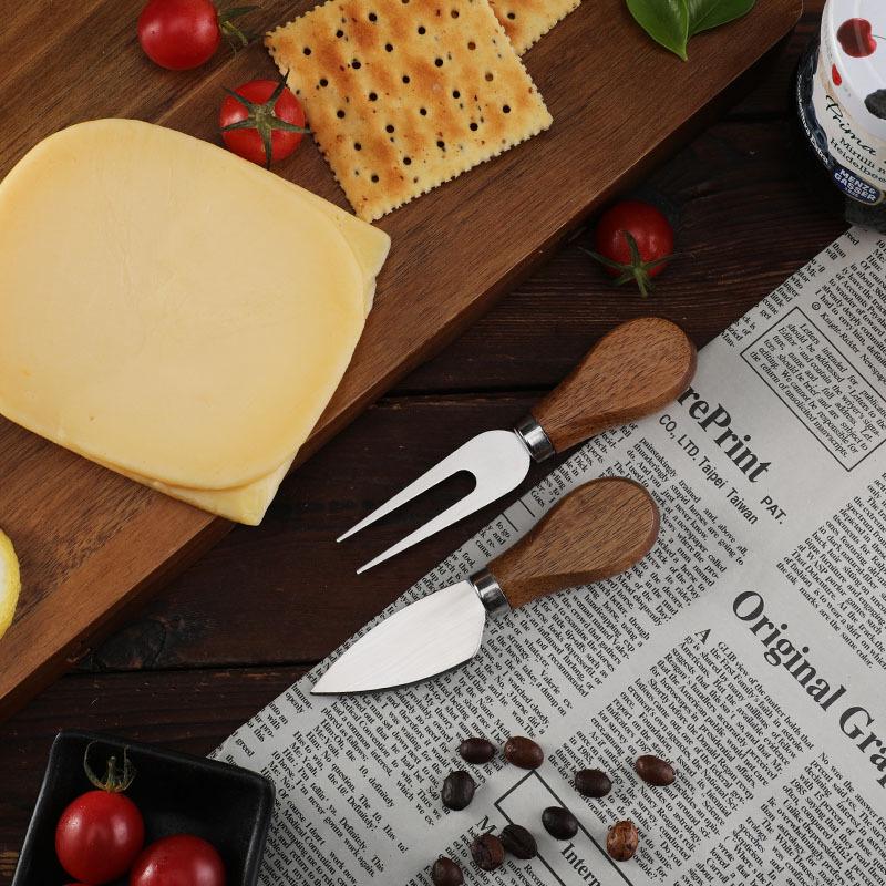Square Acacia Wood Cheese Board & 4-Piece Stainless Steel Cheese Knife Set