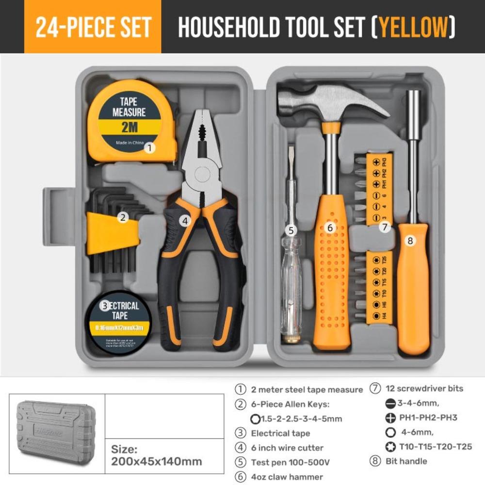 Durable Pink/Yellow DIY Tool Kit Household Compact Hand Tool Kit Metal Toolbox Home Use