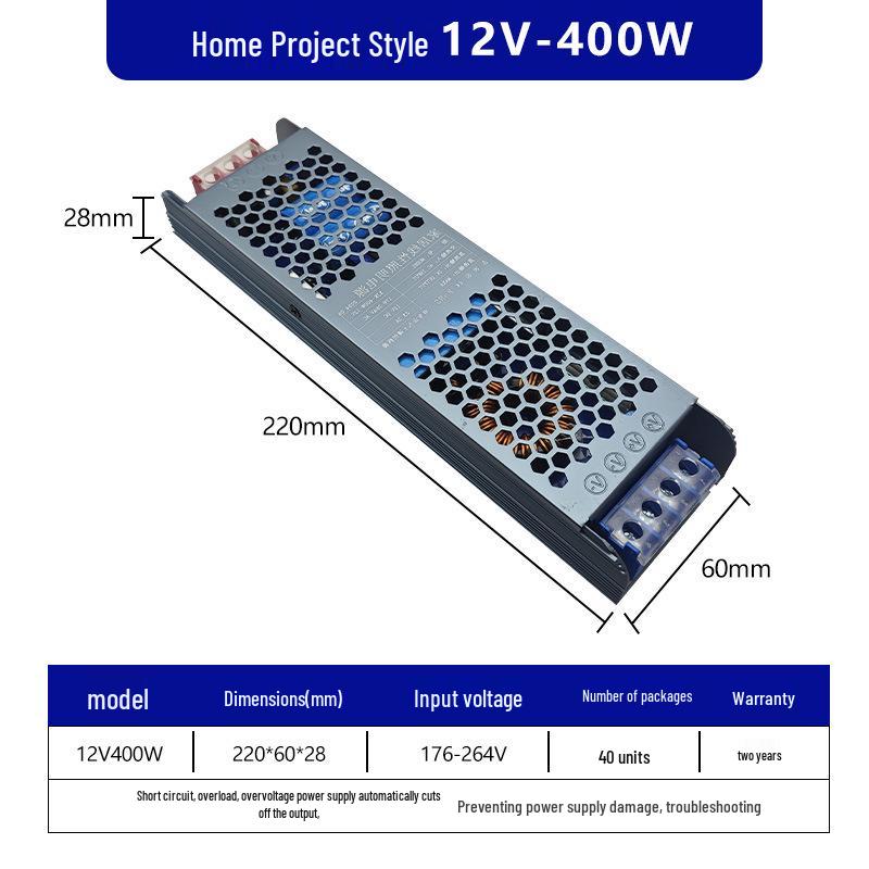 Ultra-thin Silent Indoor 220V To 24V LED Driver Transformer for Light Box, 60/400W, 12V Output