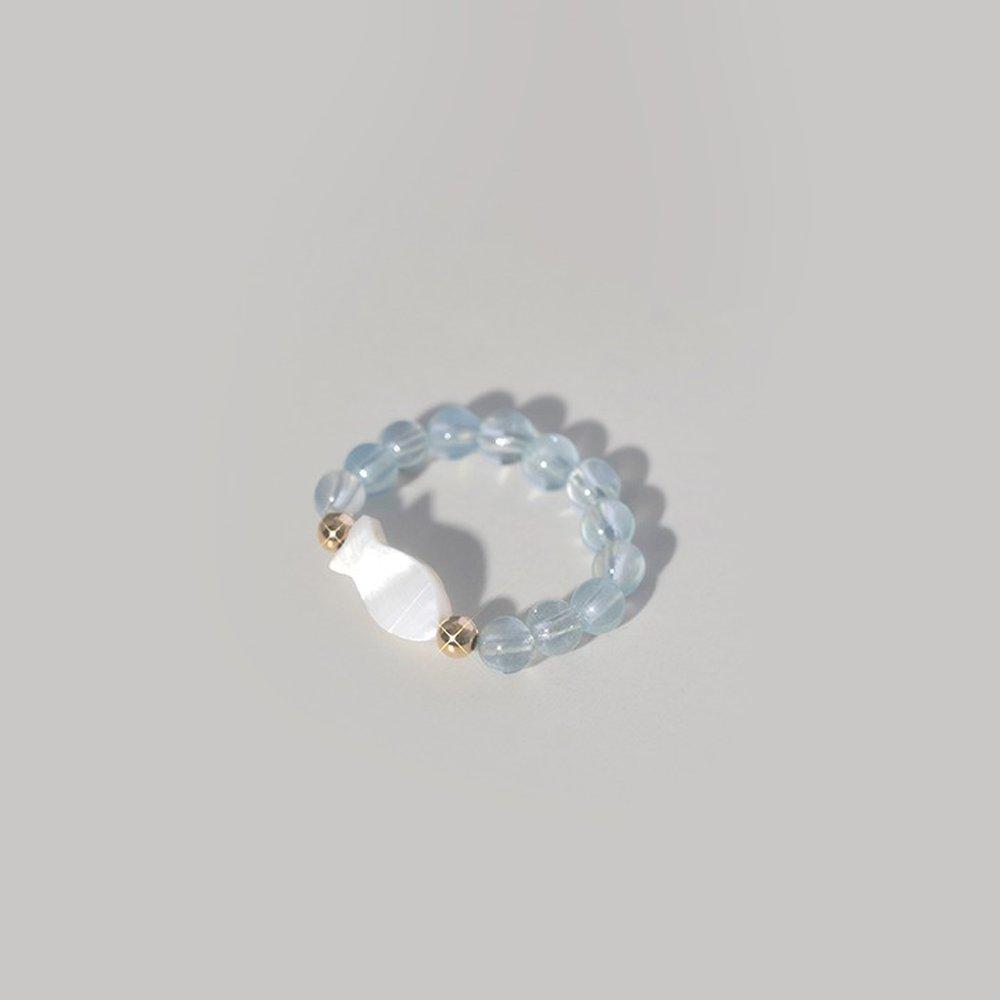 14K Gold-Filled Ciel Natural Aquamarine Mother-of-Pearl Fish Ring W