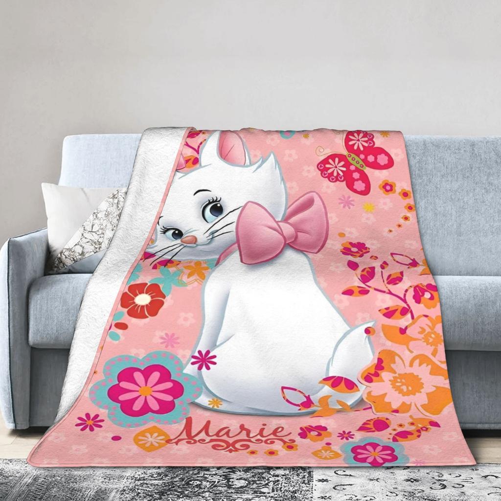 Marie Cat Aristocats Blanket Fleece Summer Air Conditioning Portable Lightweight Throw Blanket for Bed Travel Bedspread