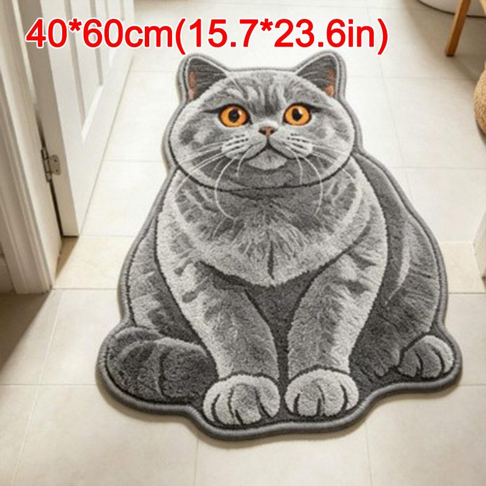 Special-shaped Cat Floor Mat Absorbent Animal Door Mat Cute Cat Shaped Rug Bedroom Decor