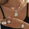 Foreign Trade Trend Exaggerated Droplet Gemstone Necklace Earrings Bracelet Ring Alloy Four Piece Set Bridal Banquet Jewelry