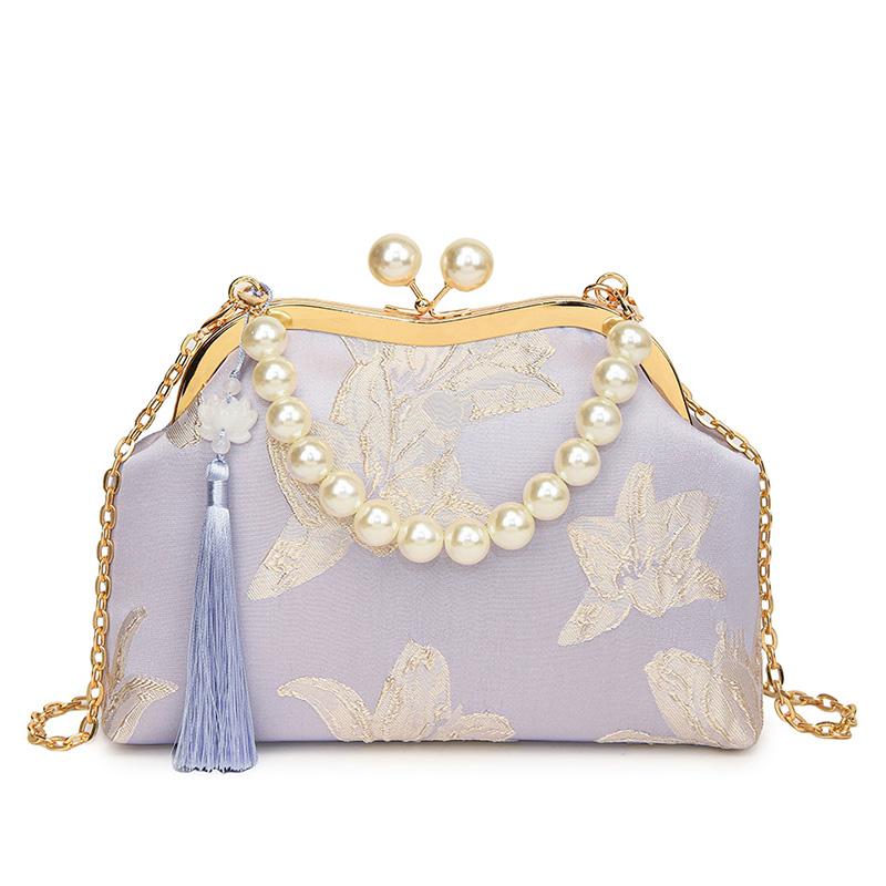 Vintage Bestickte Handtasche für Damen Elegante Metallgriff Umhängetasche mit Kettenriemen Luxuriöse Geschenk-Geldbörse