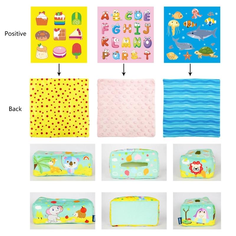 Tissue Box Toddler  Toy Babies Sensory Toy with Crinkle Paper & Rainbow Dance Scarves Infants Learning Toy
