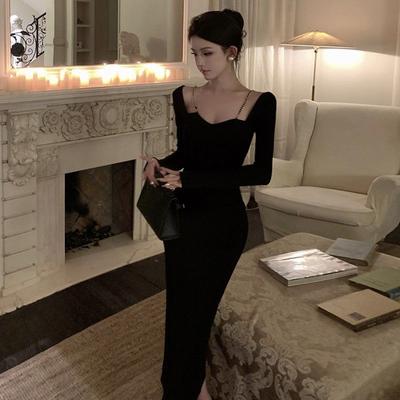 Φόρεμα με τιράντα στον έναν ώμο για γυναίκες την άνοιξη και το φθινόπωρο, καθαρό σέξι, εφαρμοστό στους γοφούς, μακριά φούστα για τη μητέρα, που αναδεικνύει τη σιλουέτα της και εσωτερική φούστα