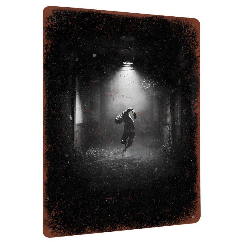 Dark Corridor Light Shadow Figure Art Metal Wall Decor Industrial Style Living Room Hanging Painting 20x30cm(7.8x11.8inch)