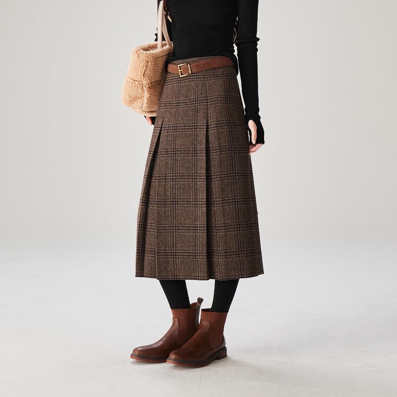SOFSIL Women's High-Waisted Plaid Wool-Blend A-Line Midi Skirt