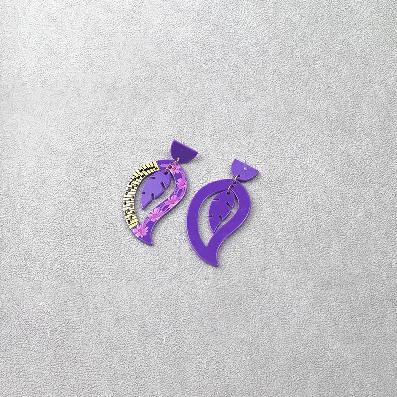 Boucles d'oreilles Acryliques Mode Feuille de Plante Violette Pour Femmes