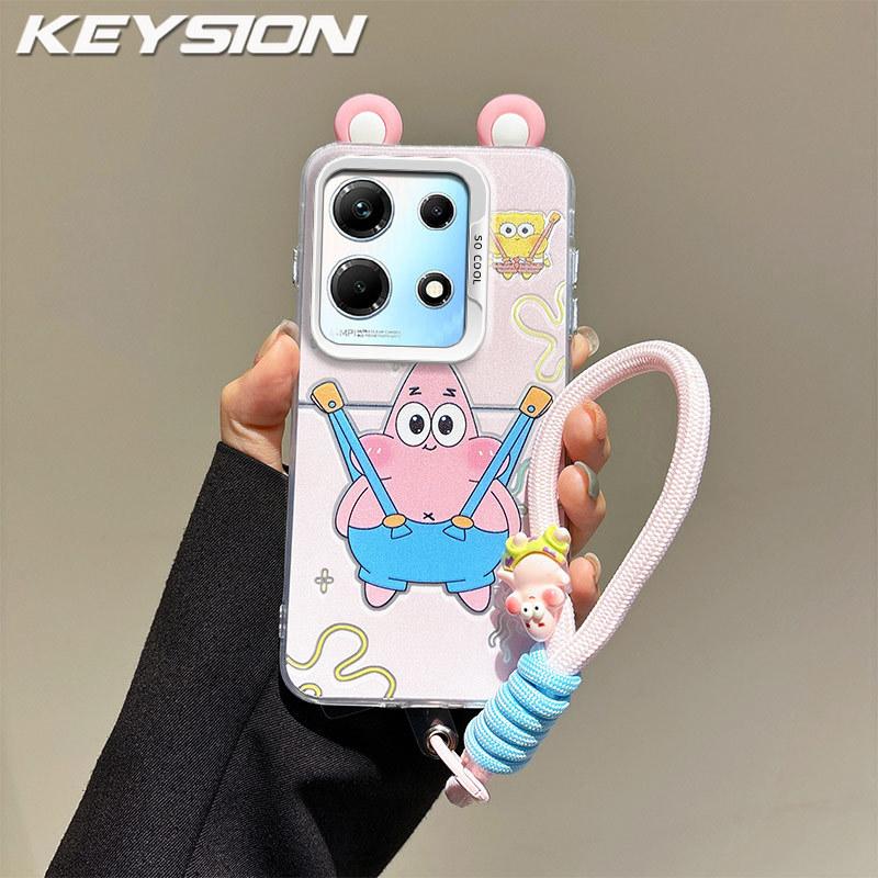 KEYSION Cute Ear Cartoon Case for Infinix Note 30 4G with Lanyard Soft Silicone+PC Shockproof Phone Cover for Infinix Note 30 5G