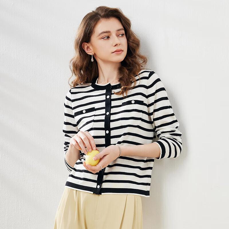 Comon Boca Women's Black & White Striped Long-Sleeve Knitted Cardigan