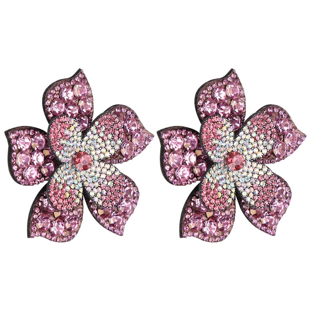 2PCS Created Crystal Crystal Flower Brooch Pink Camellia Lapel Pin  Clothing Decoration