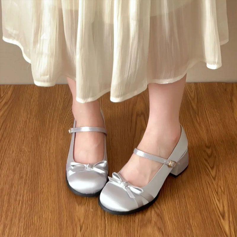 White Mary Jane Shoes Women's 2025 New Spring Versatile Bow French Shallow Mouth Single Shoes College Style Small Leather Shoes
