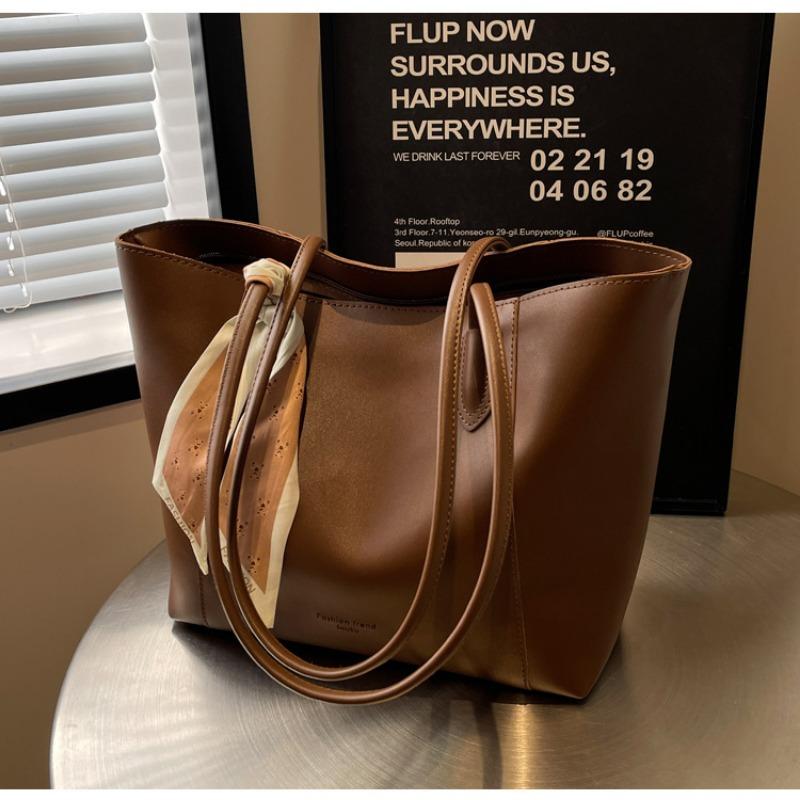 Large capacity silk scarf bag women's new niche design trend tote bag simple shoulder handbag