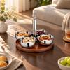 4 Pieces Stainless Steel Snack Bowl with Wooden Tray Reflective Polished Serving
