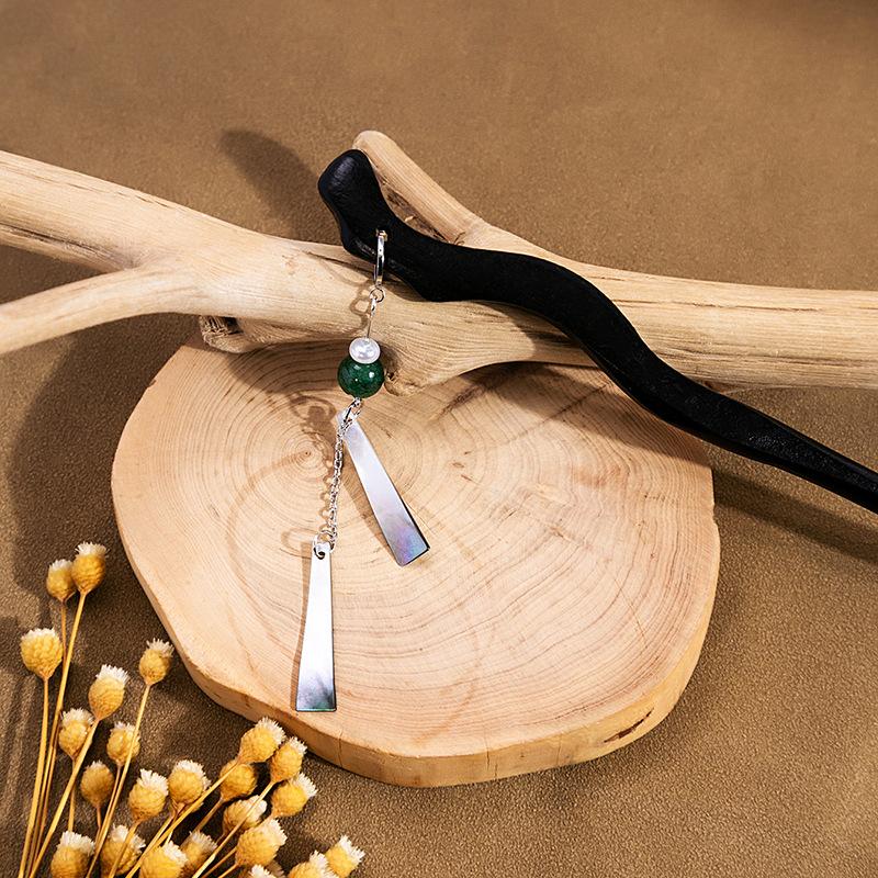 New Chinese Style Bamboo Slice Tassel Earrings National Trend Retro Cool Long Section Geometric Beading Elegant Wooden Hairpin Female