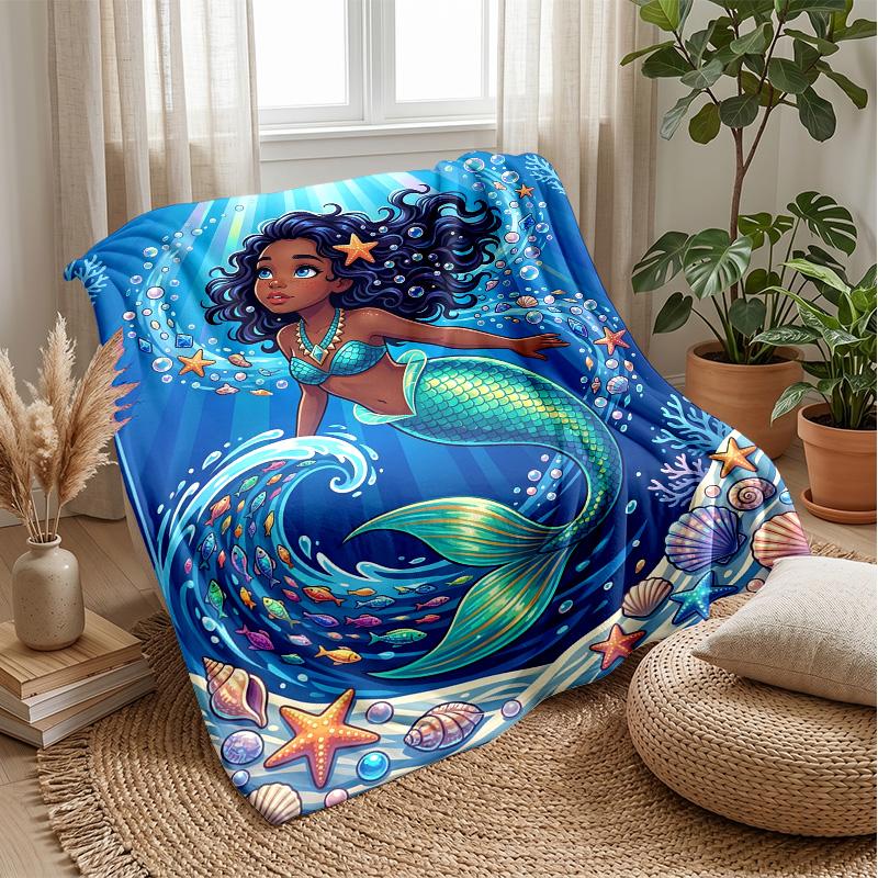 Mermaid Princess Adventure Theme blanket Lightweight Warm Flannel Blanket Decorative Throw Blanket for Home Decoration