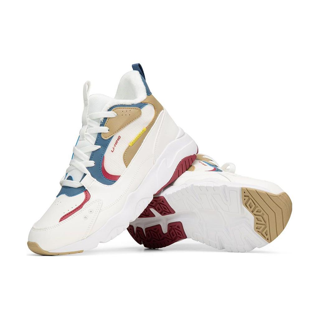 Li-Ning Fleece Lined Non-Slip Wear-Resistant Warm Mid-Top Sports Casual Shoes Men Sneakers Cloud-White AGLS209-1