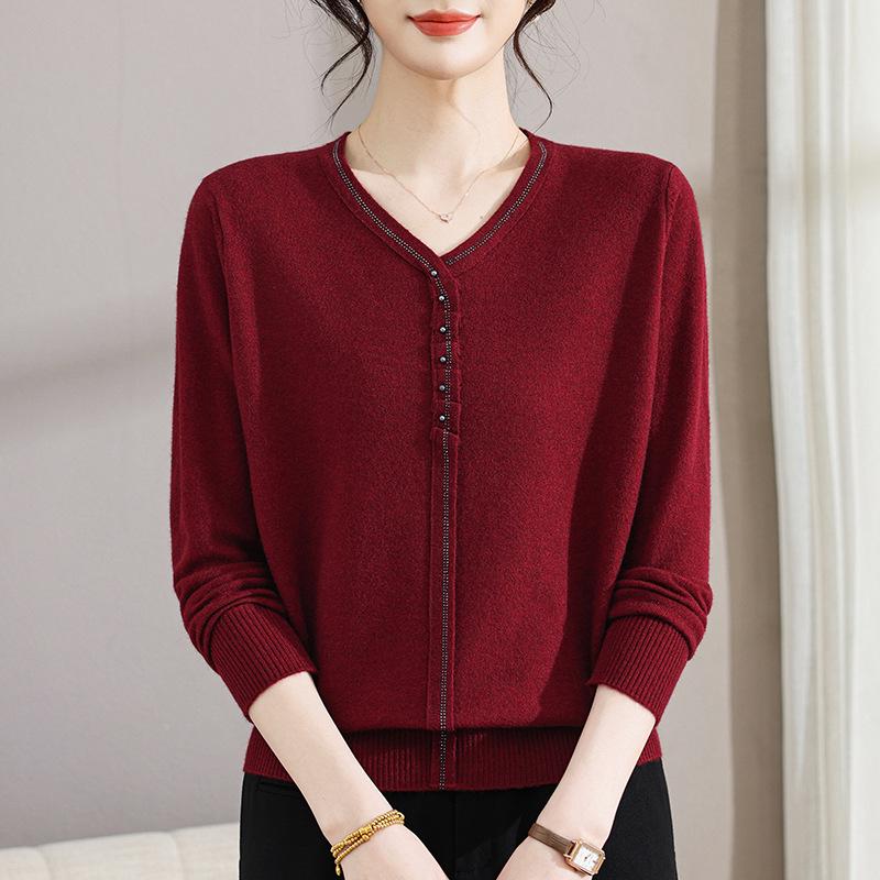 Feinstrickpullover für Mütter: Frühlings-/Herbststil, Langärmeliger Wollpullover für Frauen mittleren Alters