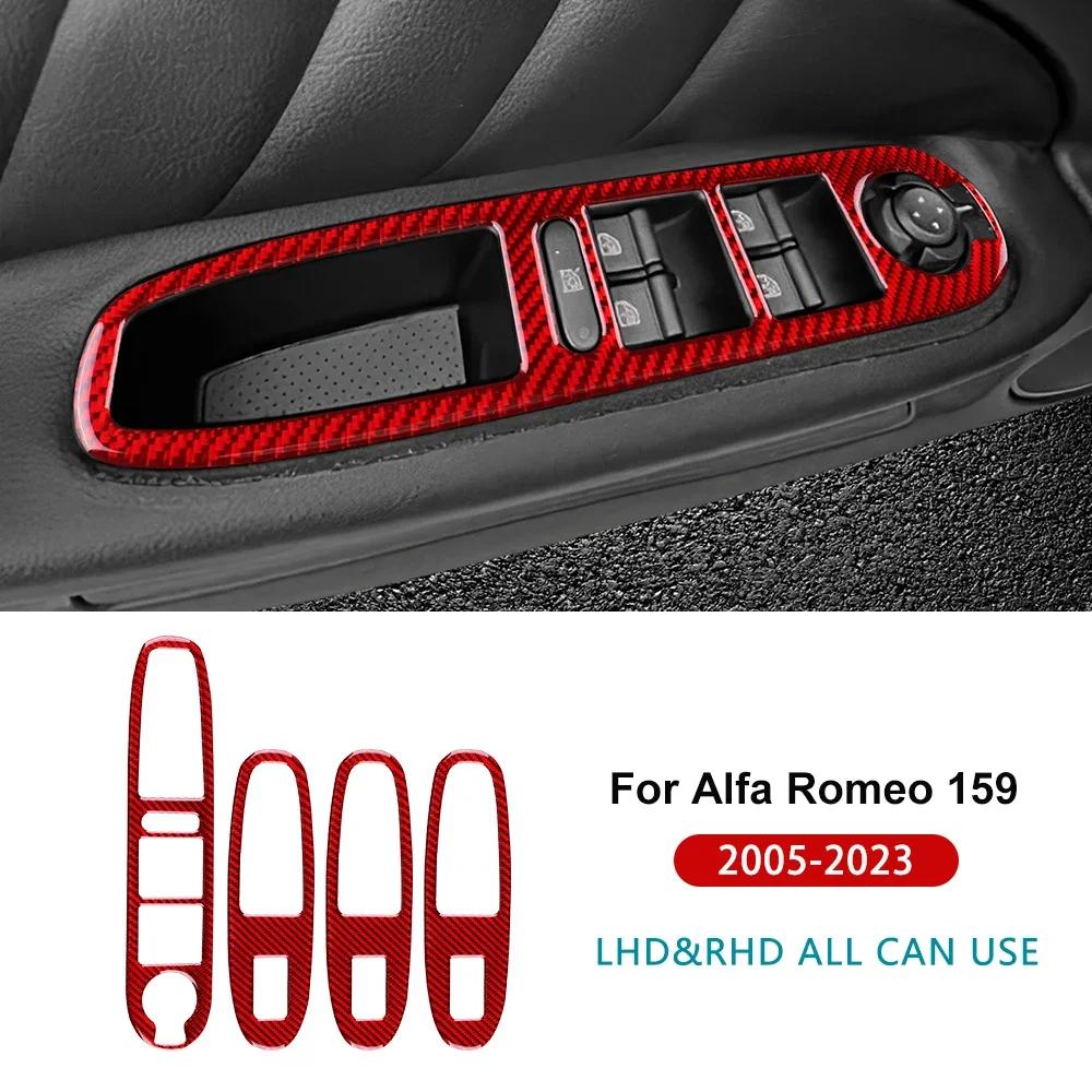 Real Soft Carbon Fiber LHD RHD Car Window Control Button Panel Sticker For Alfa Romeo 159 2005-2018