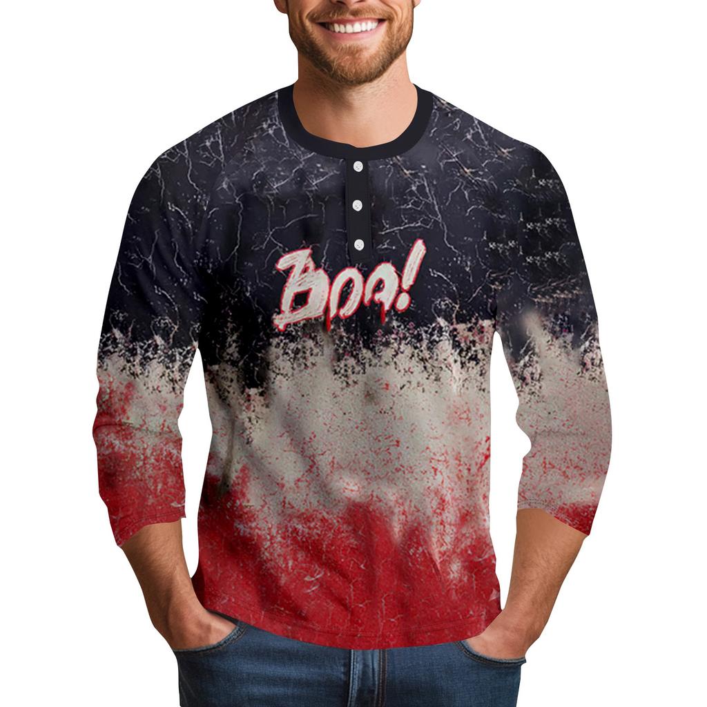 Men's Halloween Printed  Collar Three-Quarter Sleeve