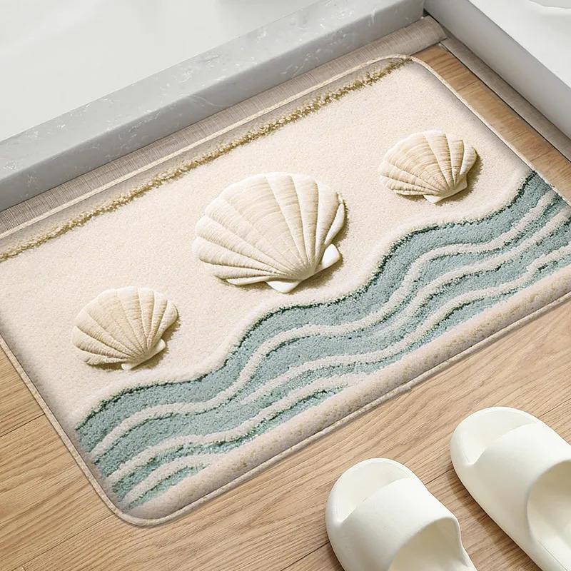 Kawaii Sea Turtle Bath Mat, Soft Flannel Non-Slip Floor Mat for Bathroom Shower, Ocean Decor Carpet Home Decoration