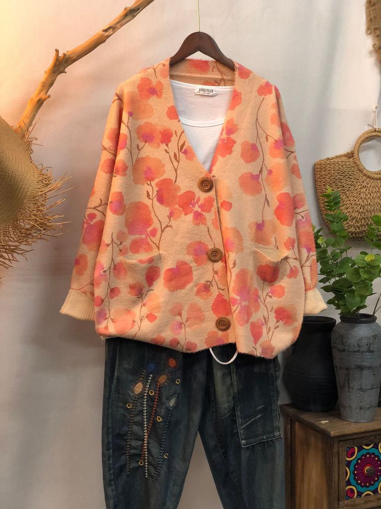 Factory new autumn and winter cute printed imitation mink velvet jacket women's Korean version loose lazy sweater